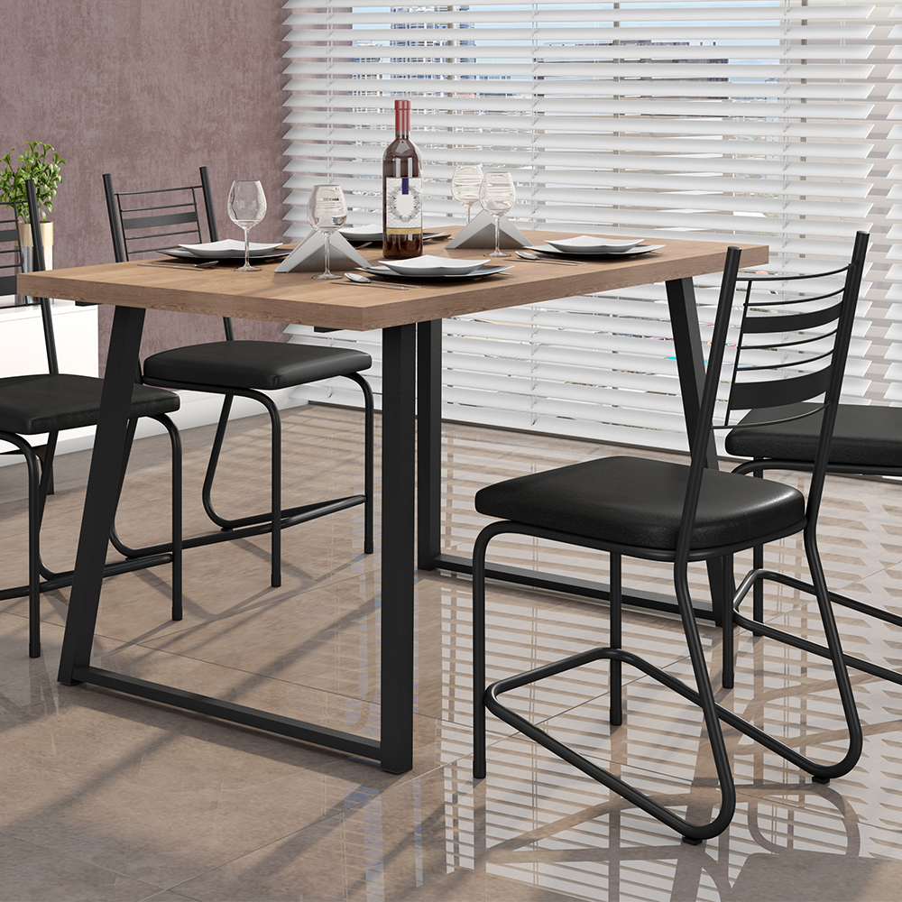 Conjunto Comedor Atlanta Sillas Kiev Fabone Negro Madera