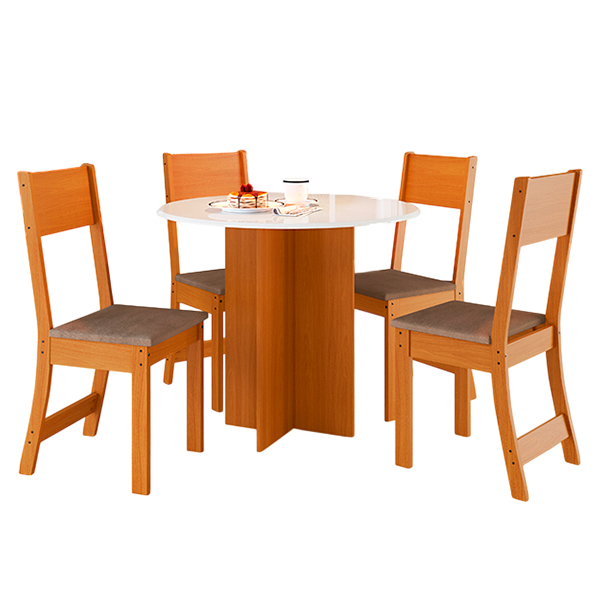 Conjunto-Comedor-090-Redondo-4-Sillas-Alice-10085.1-Freijo-Off-White-Tela-Cacao-Abba-Muebles Conjunto-Comedor-090-Redondo-4-Sillas-Alice-10085.1-Freijo-Off-White-Tela-Cacao-Abba-Muebles
