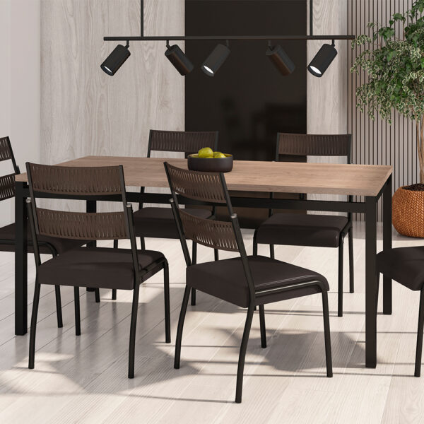 Conjunto-Comedor-Valencia-6-Sillas-Atenas-Negro-Maderado-Silla-Negro-Marron-Ambiente-Abba-Muebles