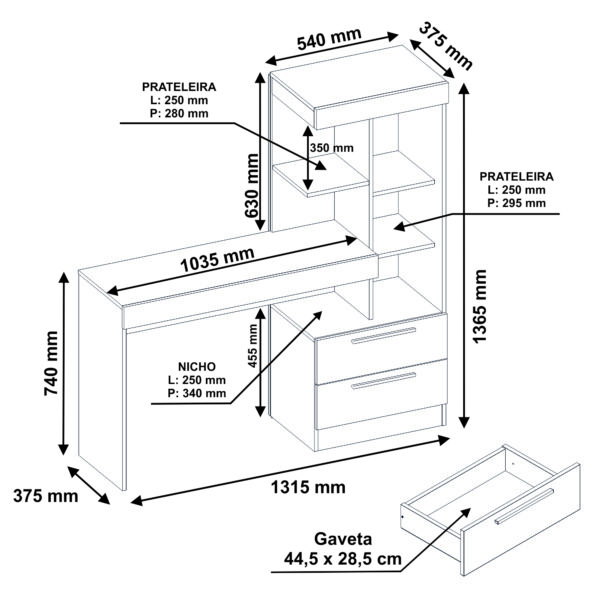 MESA OFFICE NT2010 NOTAVEL FREIJO TREND MEDIDAS ABBA MUEBLES