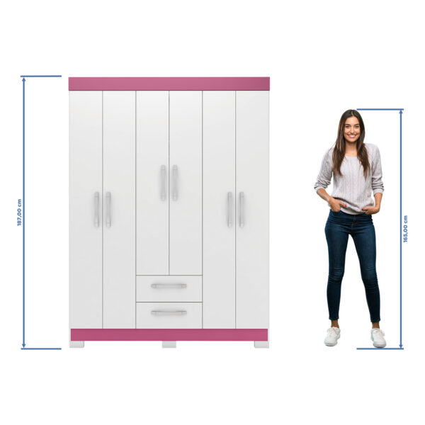 Ropero NT6015 Blanco Rosa Medida Frontal Abba Muebles