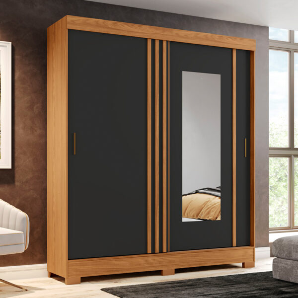 ROPERO-2-PUERTAS-CORREDIZAS-CON-ESPEJO-BE370-NATURE-NEGRO-AMBIENTE-ABBA-MUEBLES