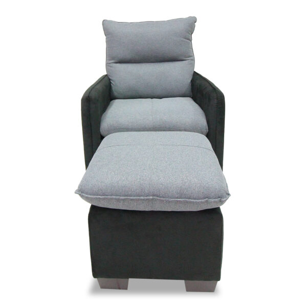 Sofa-TD-con-Puff-Negro-Gris-Poltrona-con-puff-Frontal-Abba-Muebles