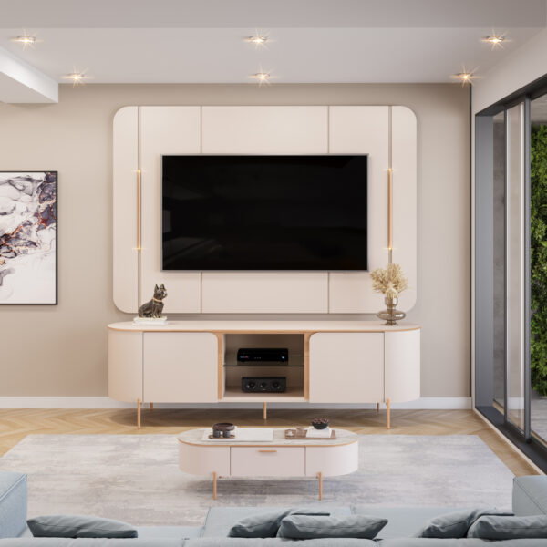 BANCADA ADELE 1800 OFF WHITE DOURADO + PAINEL ADELE 1800 OFF WHITE - AMBIENTE FRONTAL