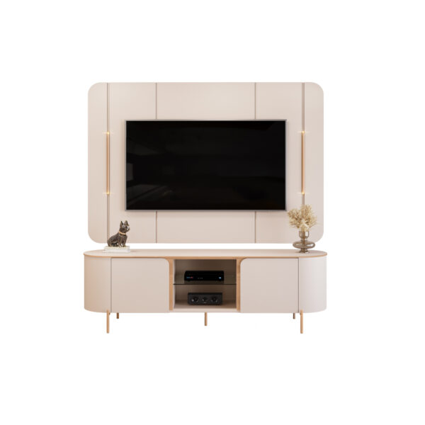 BANCADA ADELE 1800 OFF WHITE DOURADO + PAINEL ADELE 1800 OFF WHITE - FI FRONTAL