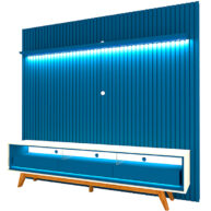 PANEL CON LEDS CON PATAS NOBRE 230 + RACK CON LEDS CON PATAS REQUINTE 212 AZUL ROYAL ISOMETRICA ABBA MUEBLES