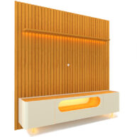 PANEL CON LEDS NOBRE 230 + RACK CON LEDS Y CON PATAS DE VIDRIO NOBRE 210 NATURE OFF WHITE ISOMETRICA ABBA MUEBLES