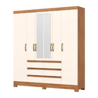 ROPERO 6 PUERTAS 6 CAJONES CON ESPEJO B355 NATURE OFF WHITE ISOMETRICA ABBA MUEBLES