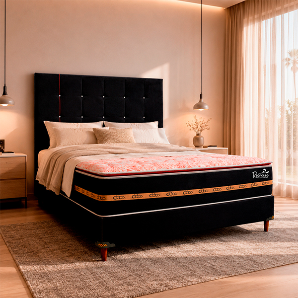 SOMIER-RECREARE-S-PILLOW-TOP-140-160-BA+CO+CA-NEGRO-ROJO-AMBIENTE-ABBA-MUEBLES