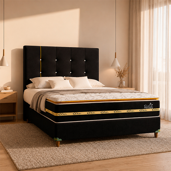 SOMIER-RECREARE-S-PILLOW-TOP-160-BA+CO+CA-AMBIENTE--NEGRO-AMARILLO-ABBA-MUEBLES