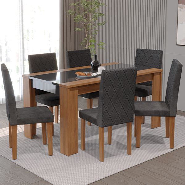 Conjunto-Comedor-1600-6-Sillas-Chile-Freijo-Negro-Ambiente-Abba-Muebles