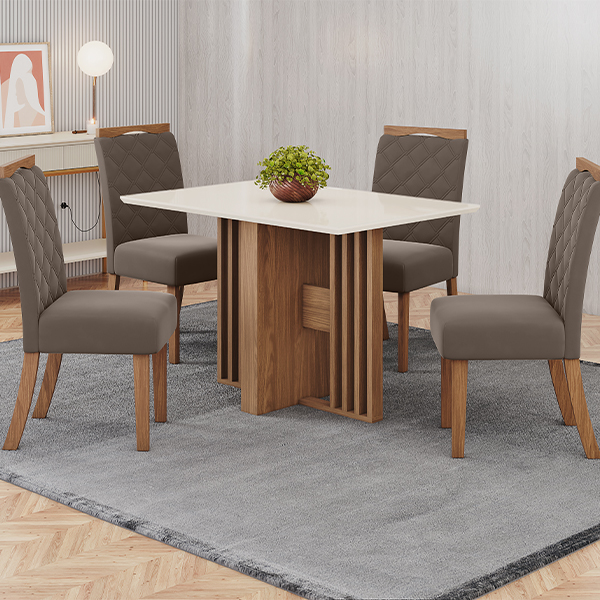 Conjunto-Comedor-Dinah-4-Sillas-Bella-Nature-Off-White-Tela-Marron-Almendra-Ambiente-Abba-Muebles
