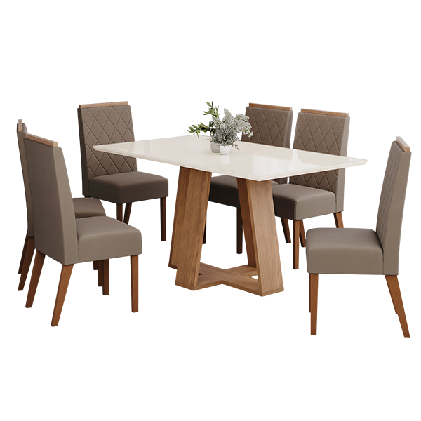 Conjunto-Comedor-Lins-6-Sillas-Nina-Off-White-Marron-Almendra-Abba-Muebles Conjunto-Comedor-Lins-6-Sillas-Nina-Off-White-Marron-Almendra-Abba-Muebles