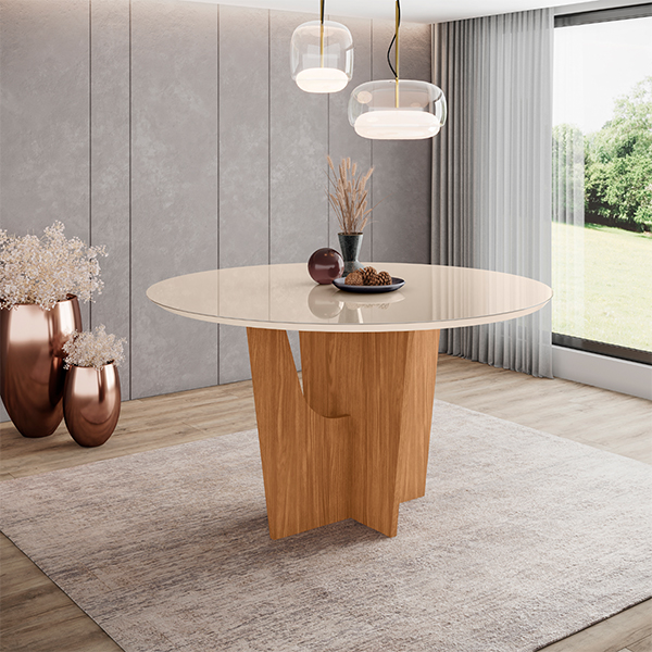 Conjunto-Comedor-Redondo-Vertice-6-Sillas-Nina-Off-White-Tela-Marron-Almendra-Ambiente-Mesa-Abba-Muebles Conjunto-Comedor-Redondo-Vertice-6-Sillas-Nina-Off-White-Tela-Marron-Almendra-Ambiente-Mesa-Abba-Muebles